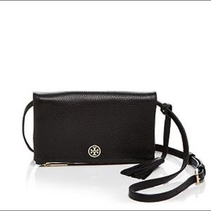 Tory Burch Robinson Pebbled Mini Fold Over Crossbody in Black